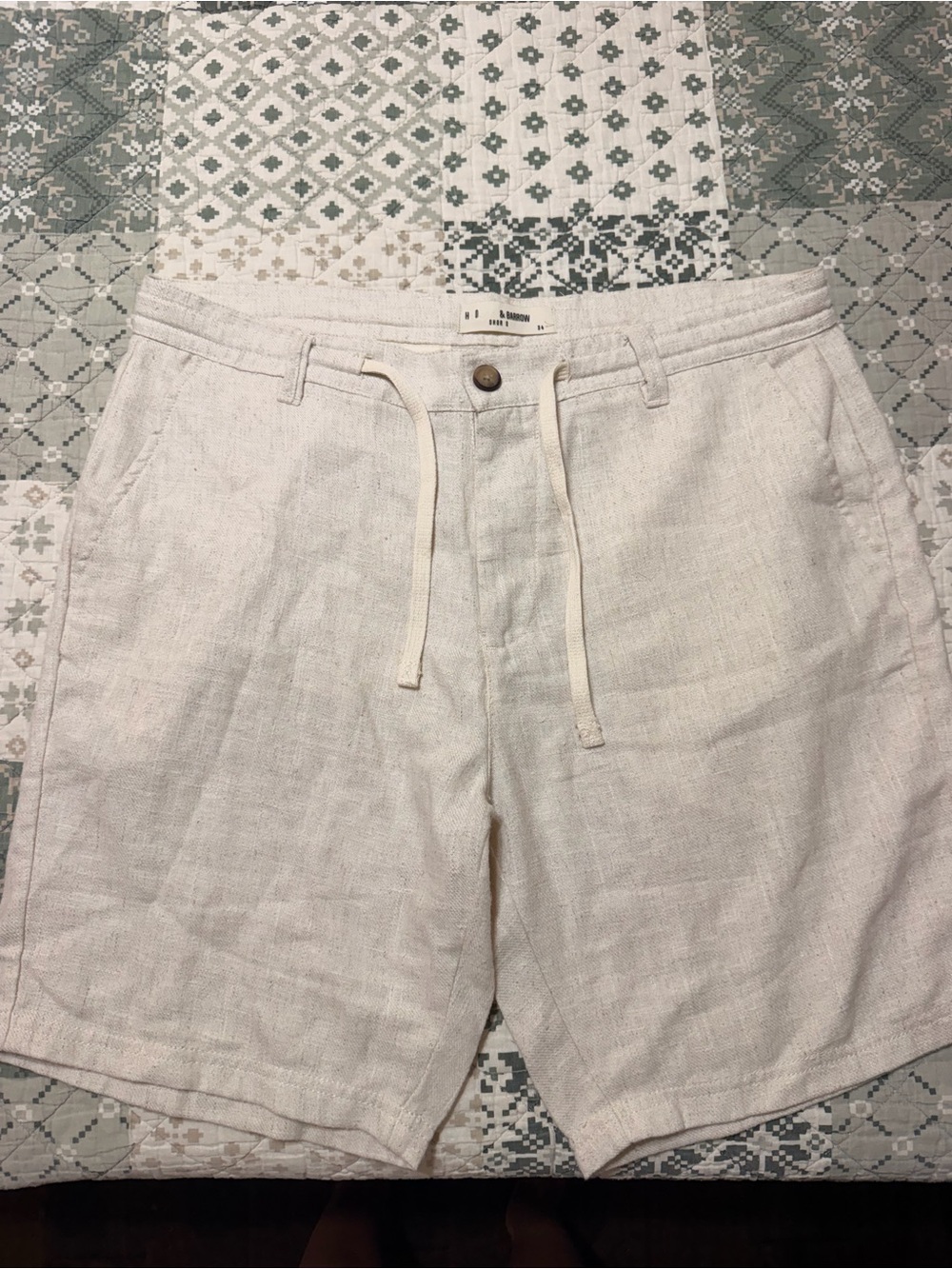Arrow Men's Natural Beige Linen Drawstring Flat Front Shorts